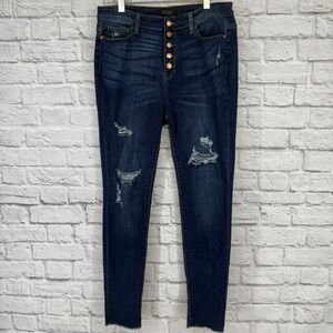 Judy Blue Jeans Womens 15/32 Skinny Distressed Raw Hem Stretch Denim Button Fly